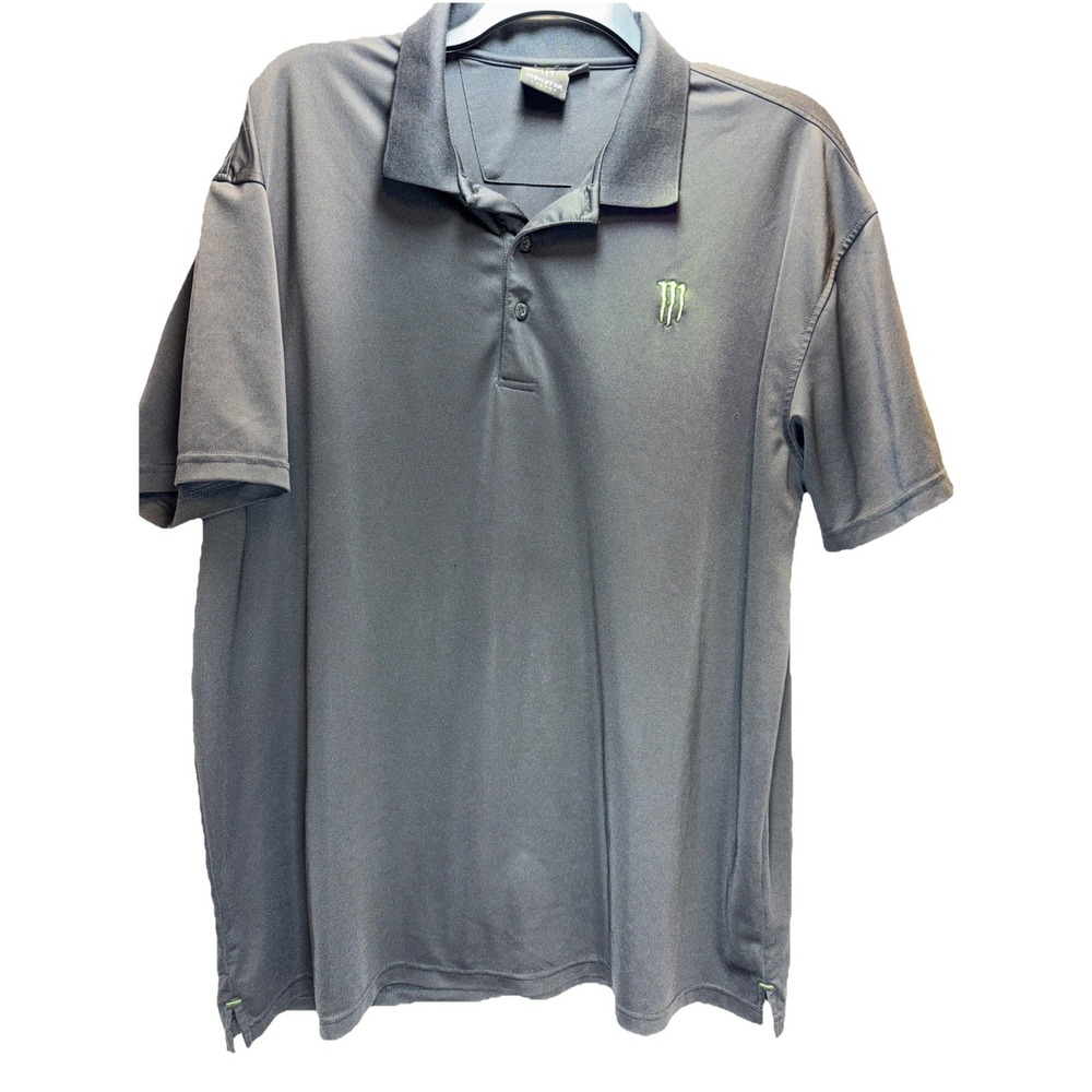 Monster Energy. Men's Gray Polo Shirt with Embroidered Logo
